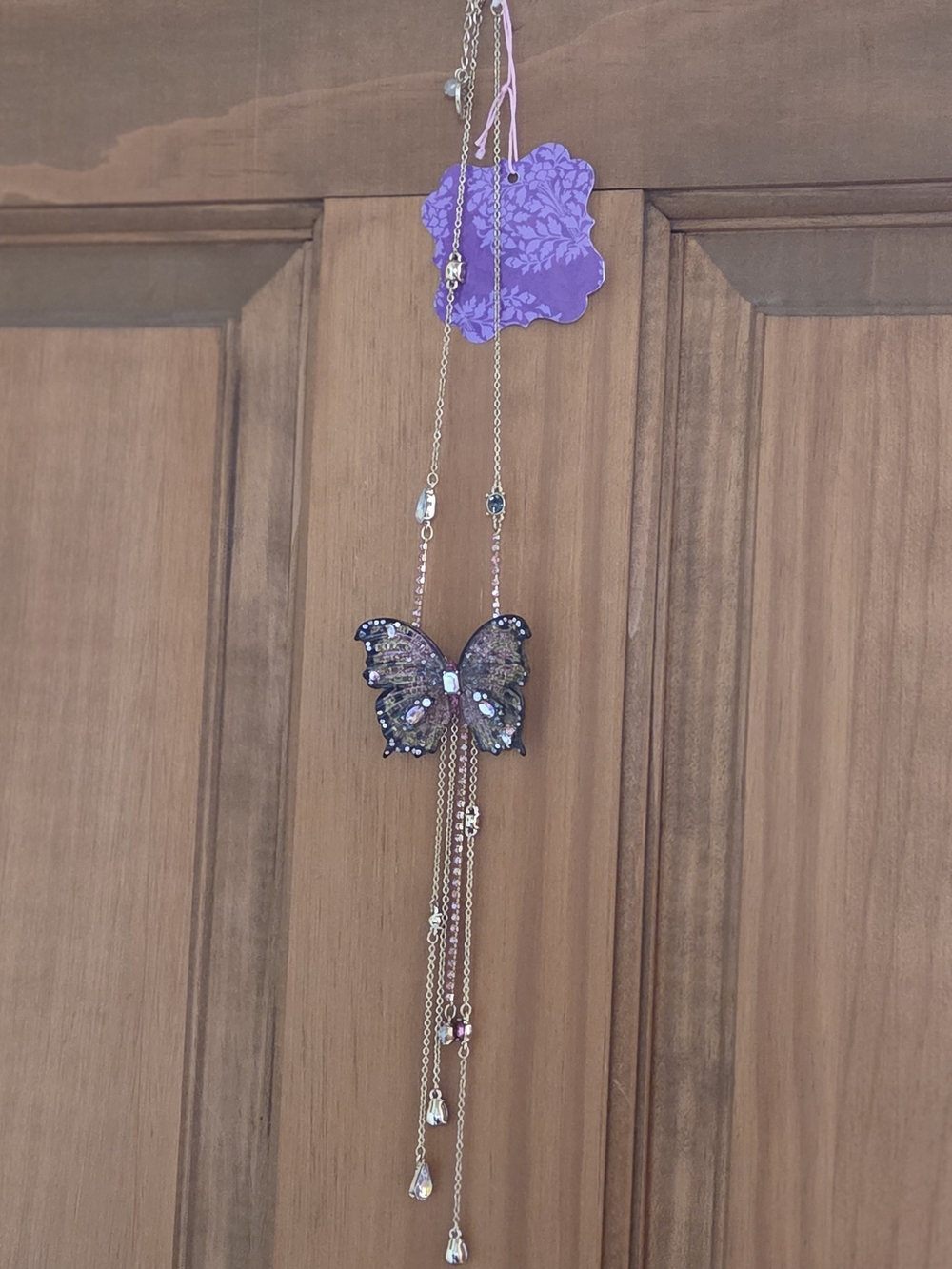 🦋 Betsey Johnson Butterfly Crystal Pendant Necklace - Pink and Gold - Picture 8 of 8